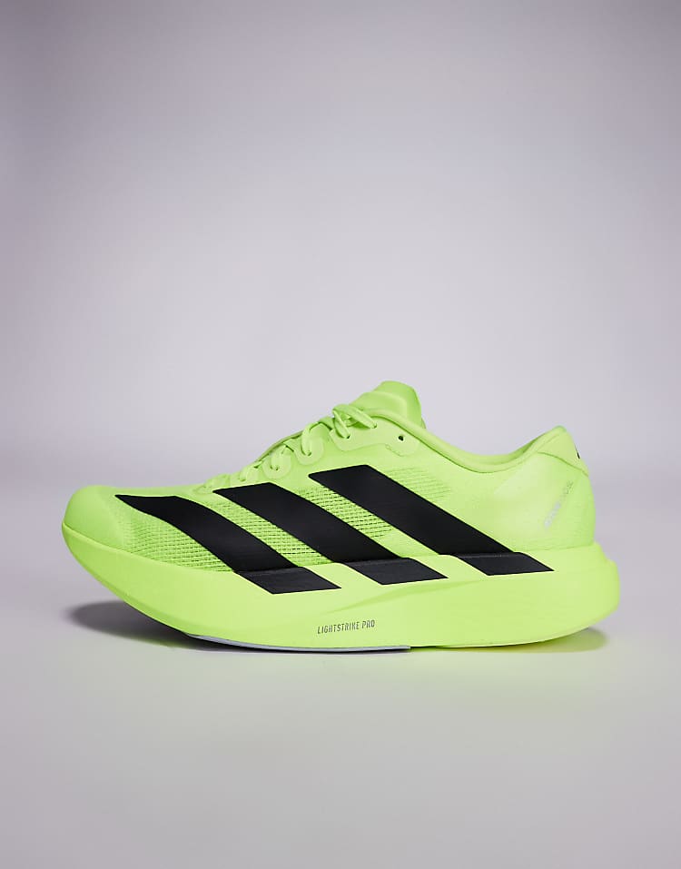 Bright green adidas Adizero Evo SL sneakers with black stripes for men by Modan Online
