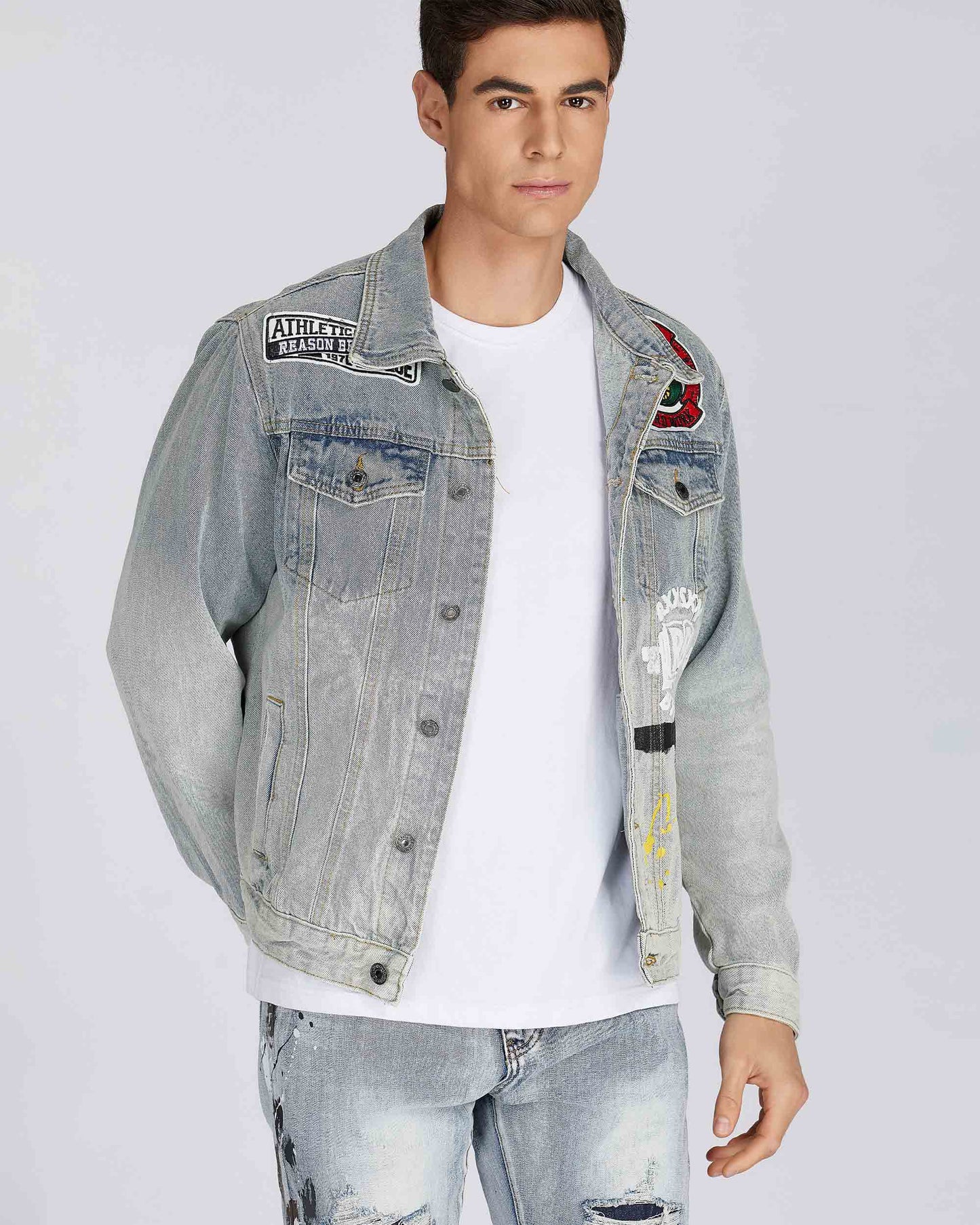 Logeqi art painted denim jacket with unique graphics for a stylish casual look