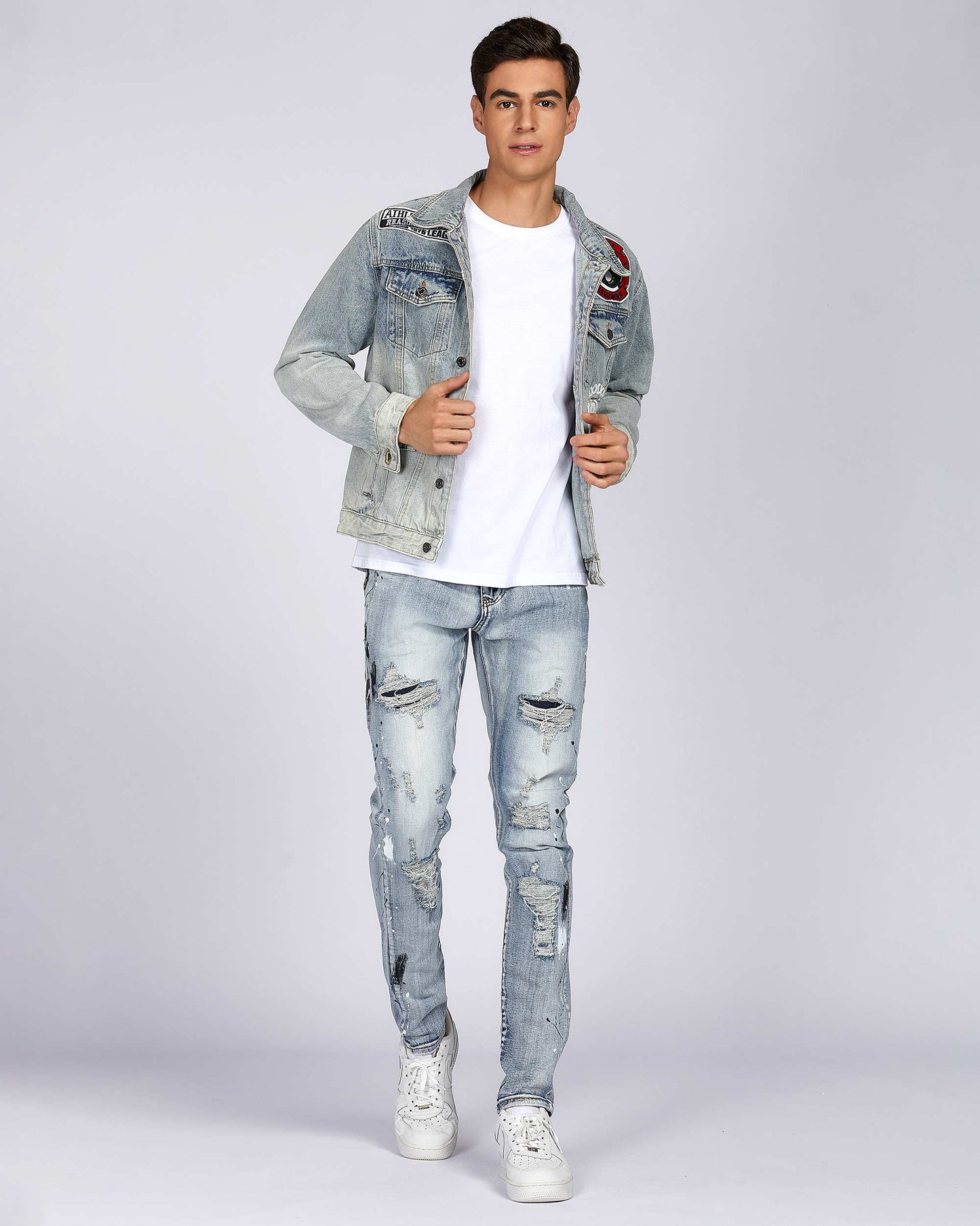 Logeqi art painted denim jacket with distressed details, perfect for stylish casual outfits
