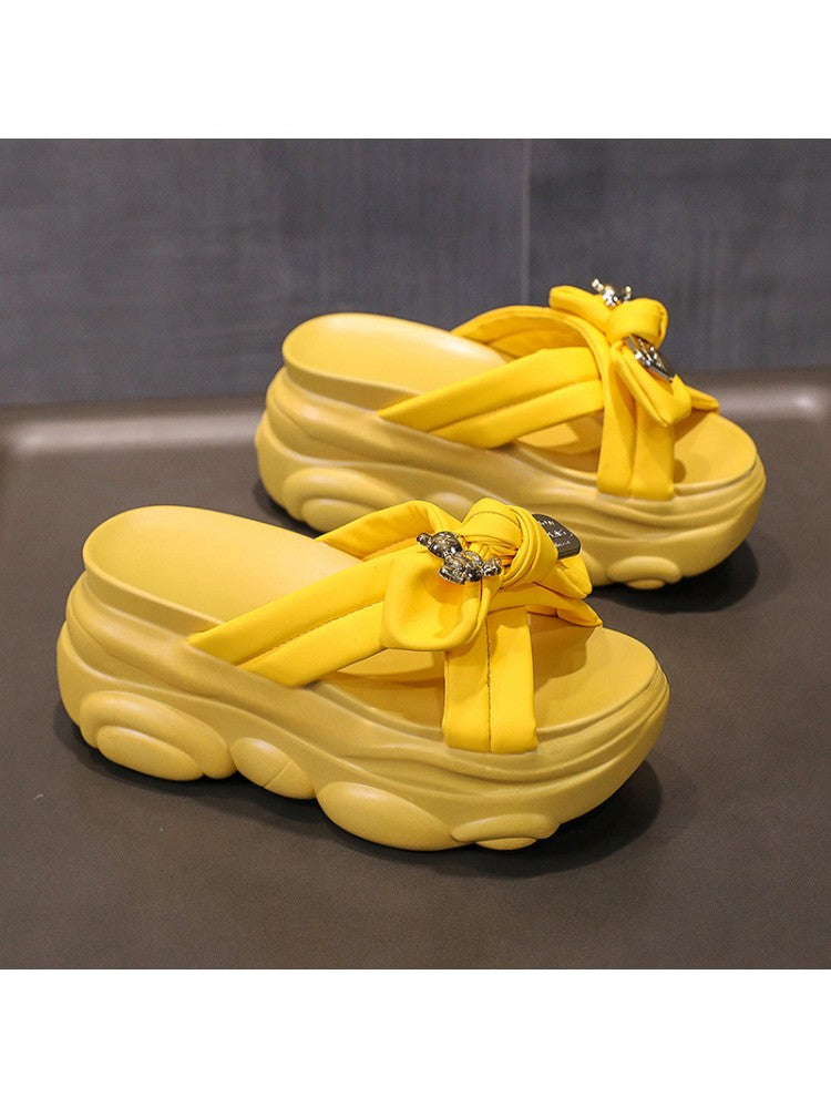 Yellow bow platform slippers for women with thick cushioned soles by wholesale7