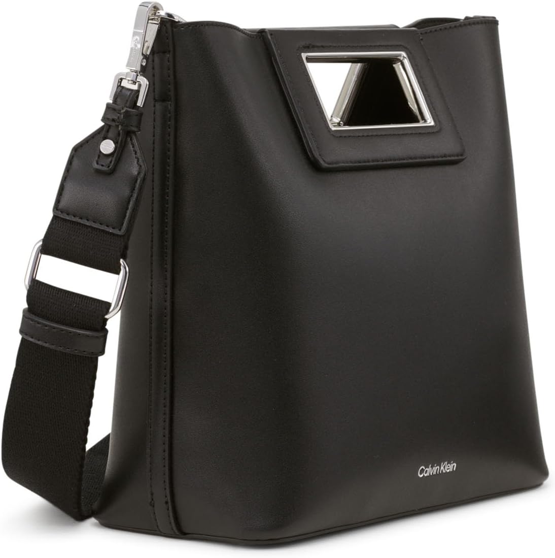 Stylish Calvin Klein crossbody bag in sleek black with modern geometric design and adjustable strap