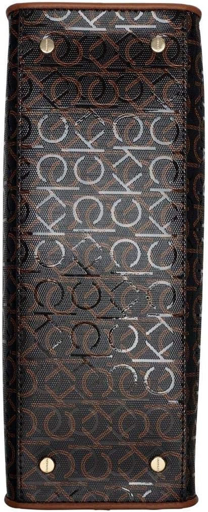 Calvin Klein textured satchel bag featuring a stylish logo pattern on durable material