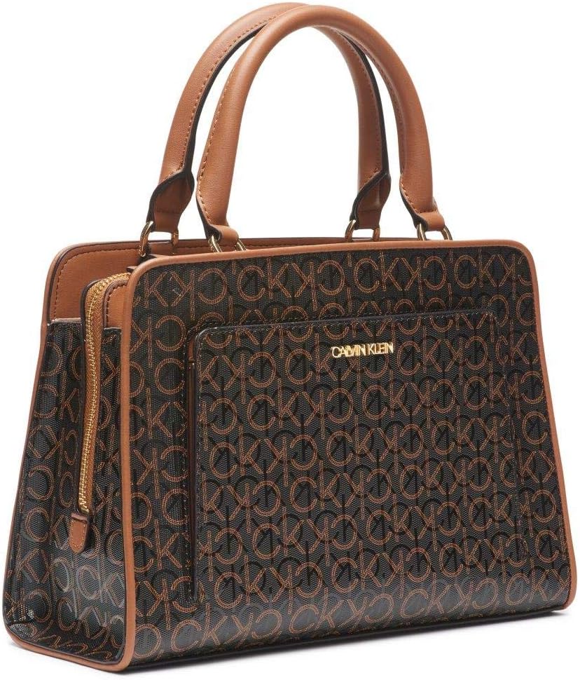 Calvin Klein textured satchel bag with stylish logo design and dual handles for everyday use