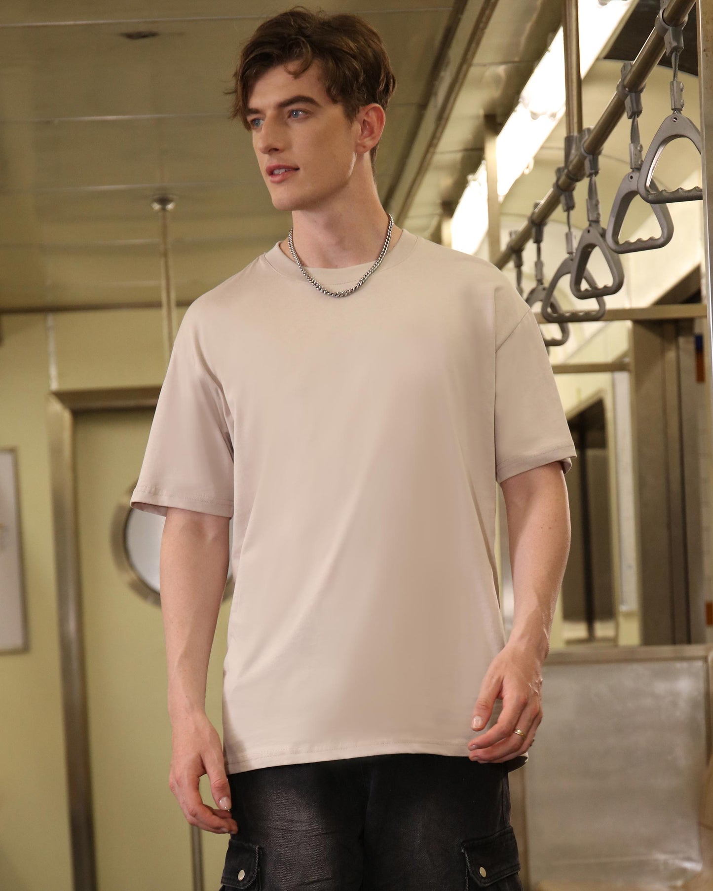 Logeqi Oversize T-Shirt in Neutral Shade, Perfect Solid Color Casual Tee for Everyday Wear