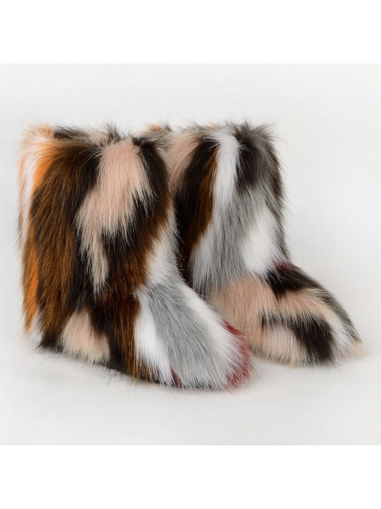 Wholesale7 colorblock faux fur boots in multicolor with soft plush texture and mid-calf height