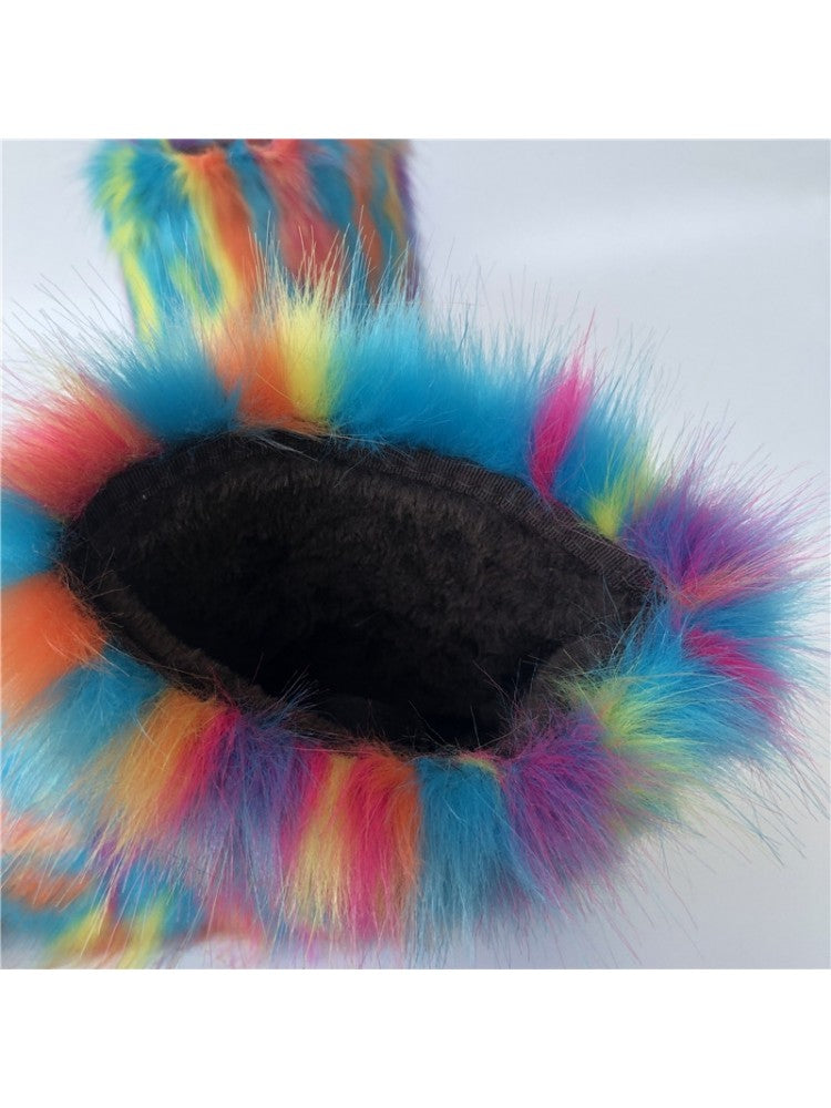 Wholesale7 colorblock faux fur boots with vibrant multicolor fluffy design and cozy interior lining