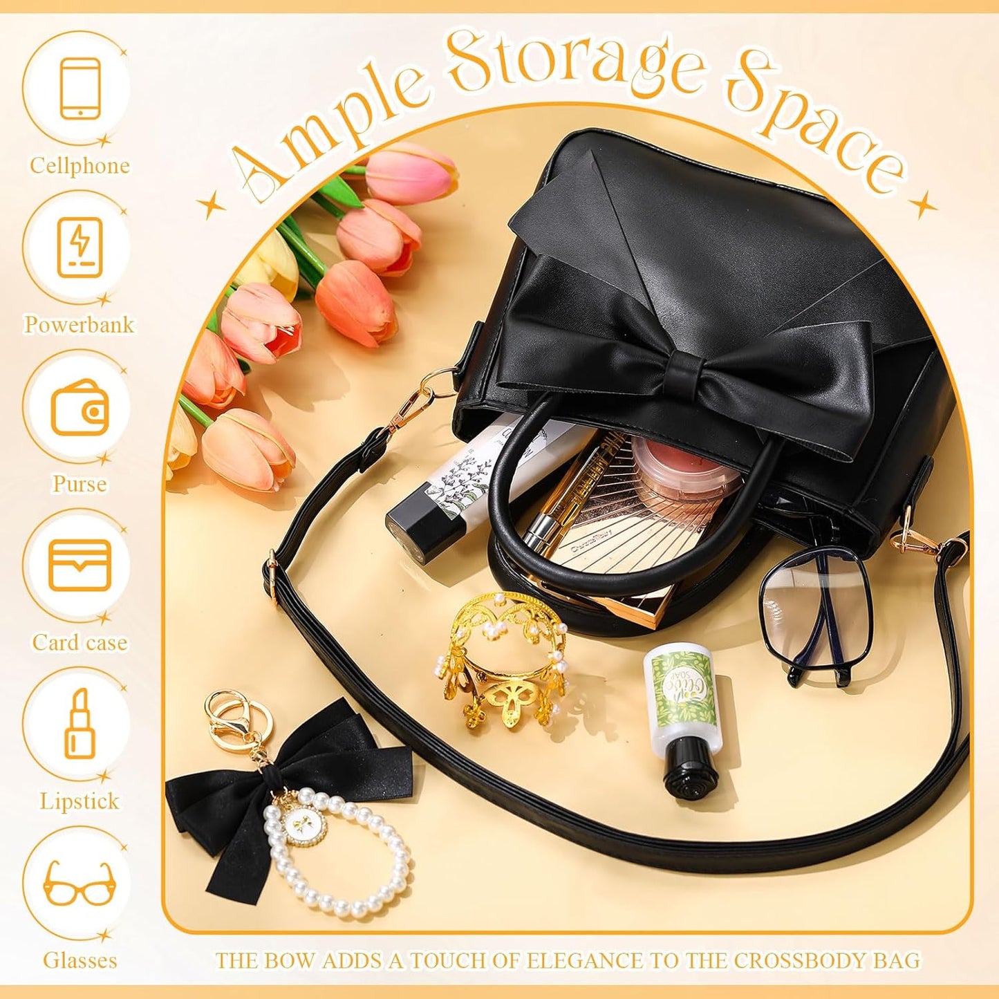 Modan Online black crossbody bag with bow and ample storage, one of the cute purses for women