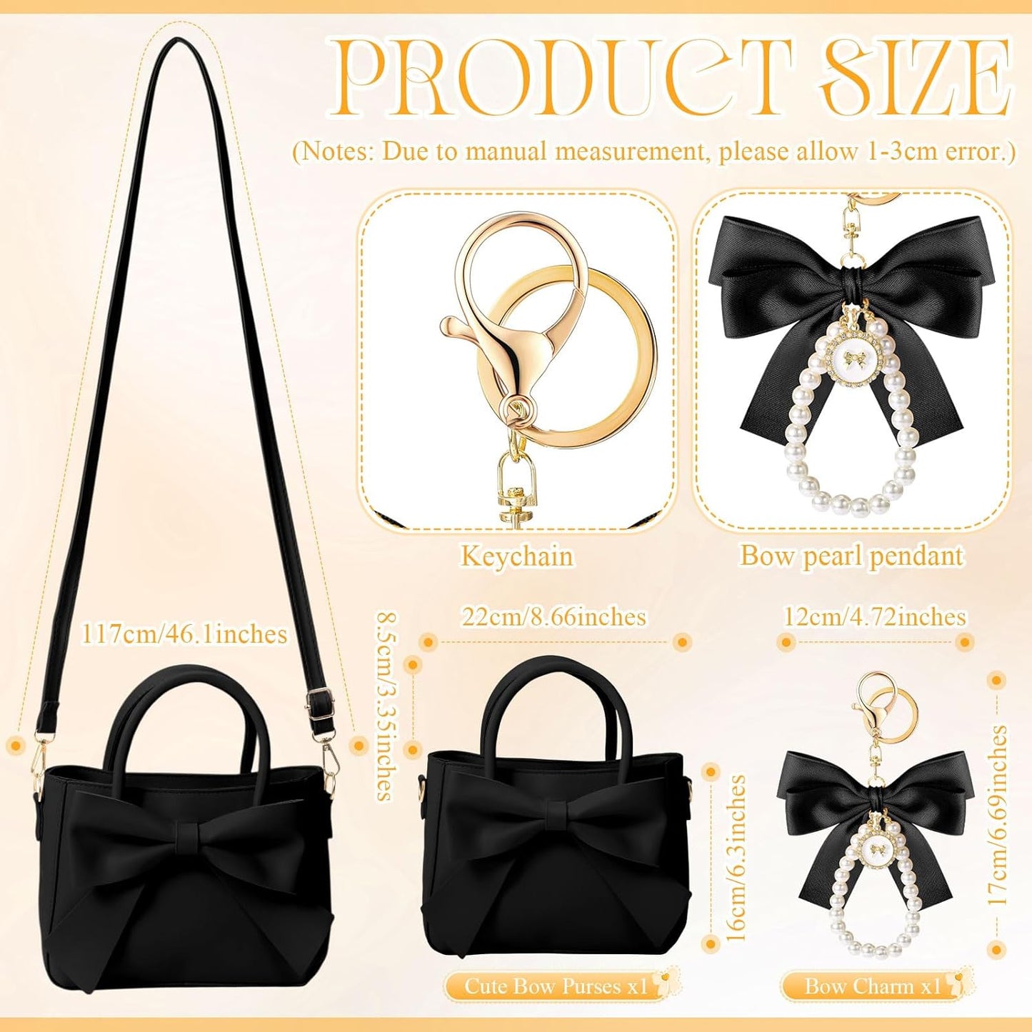 Modan Online black crossbody bag with bow and pearl pendant keychain cute purses for women