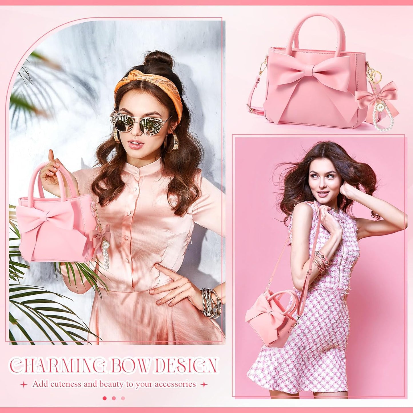 Modan Online cute purses for women pink crossbody bag with large bow design and gold chain strap