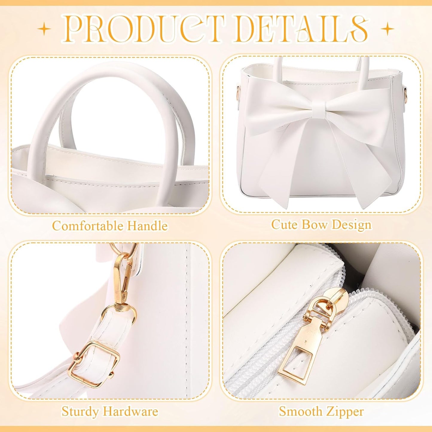 White Modan Online crossbody bag with cute bow design, sturdy hardware, smooth zipper, and comfortable handle cute purses for women