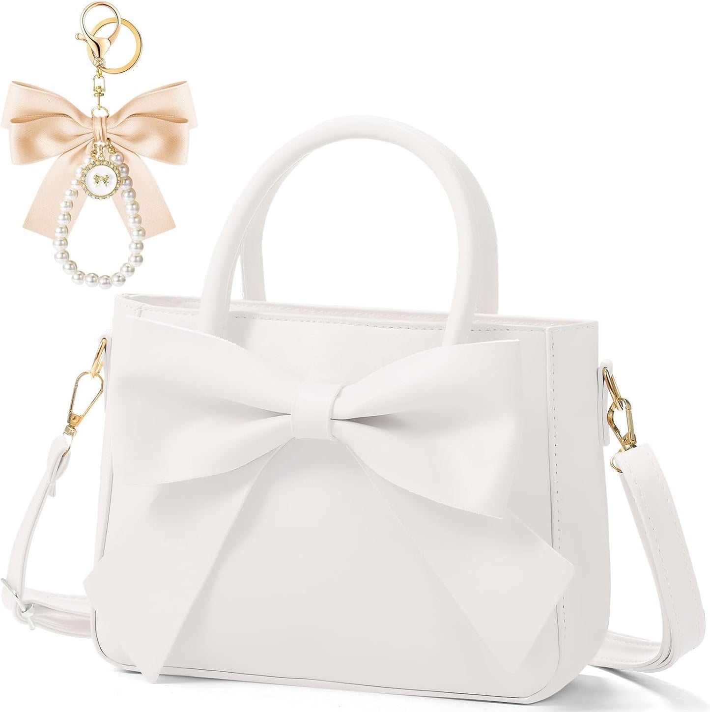 White crossbody bag with large bow and detachable strap cute purses for women by Modan Online