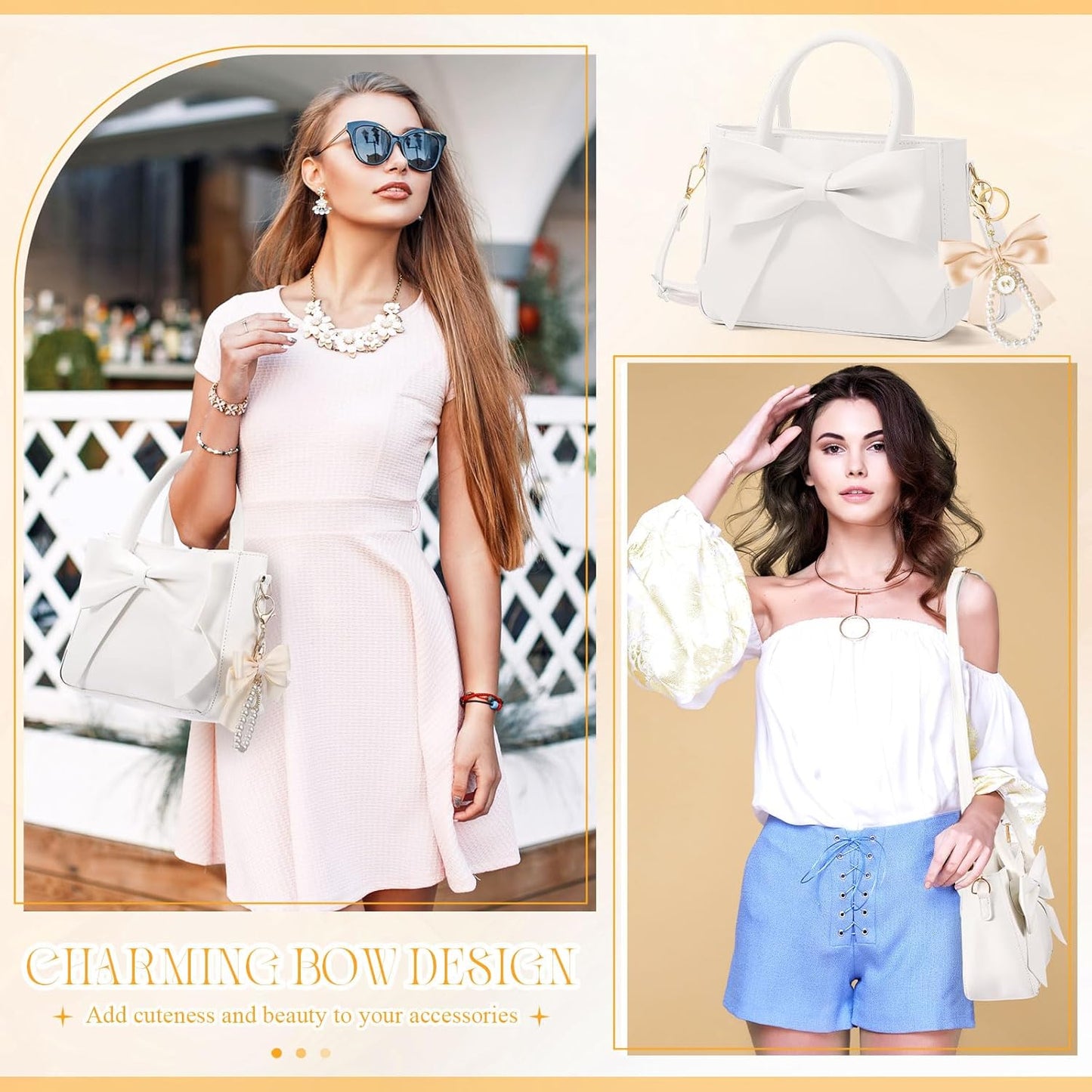 Modan Online white crossbody bag with bow detail styled as cute purses for women with elegant outfits