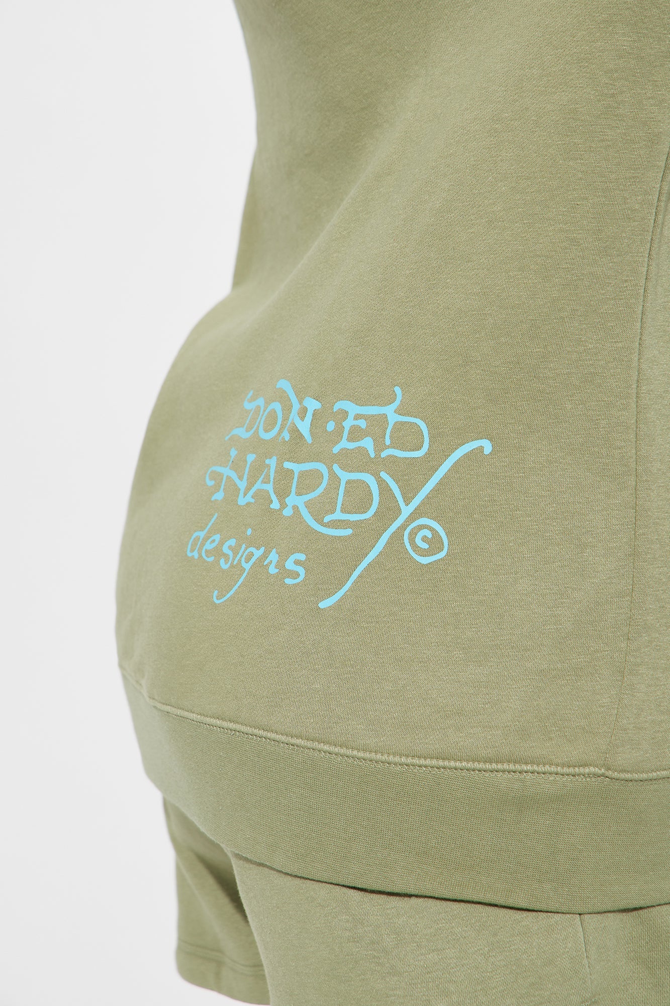 Fashion Nova Ed Hardy butterfly hoodie in olive green with embroidered logo detail on the side