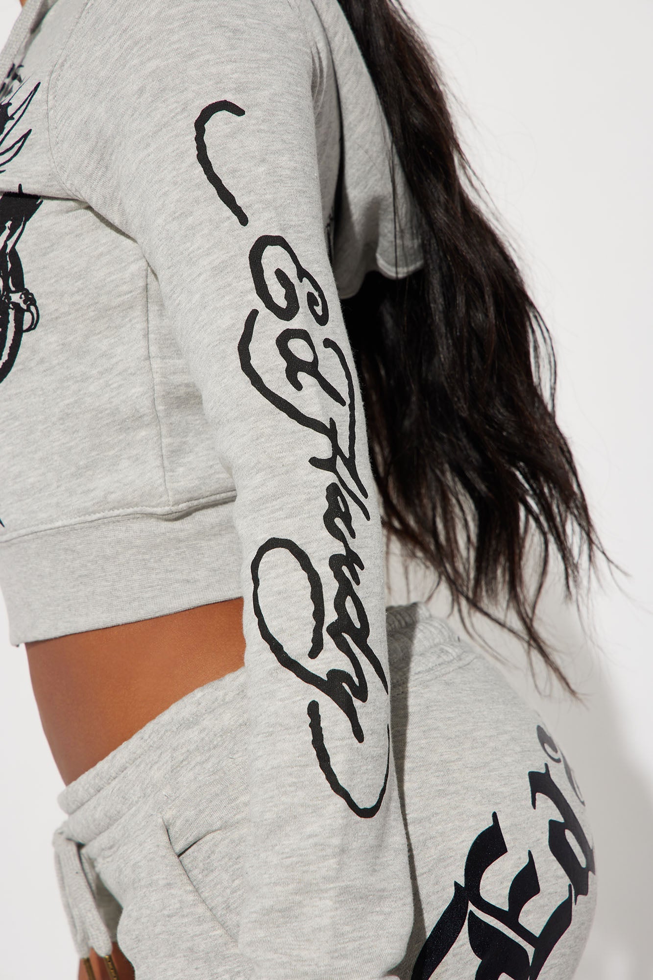 Ed Hardy heart of roses hoodie in gray with stylish graphic and cropped design for a trendy look
