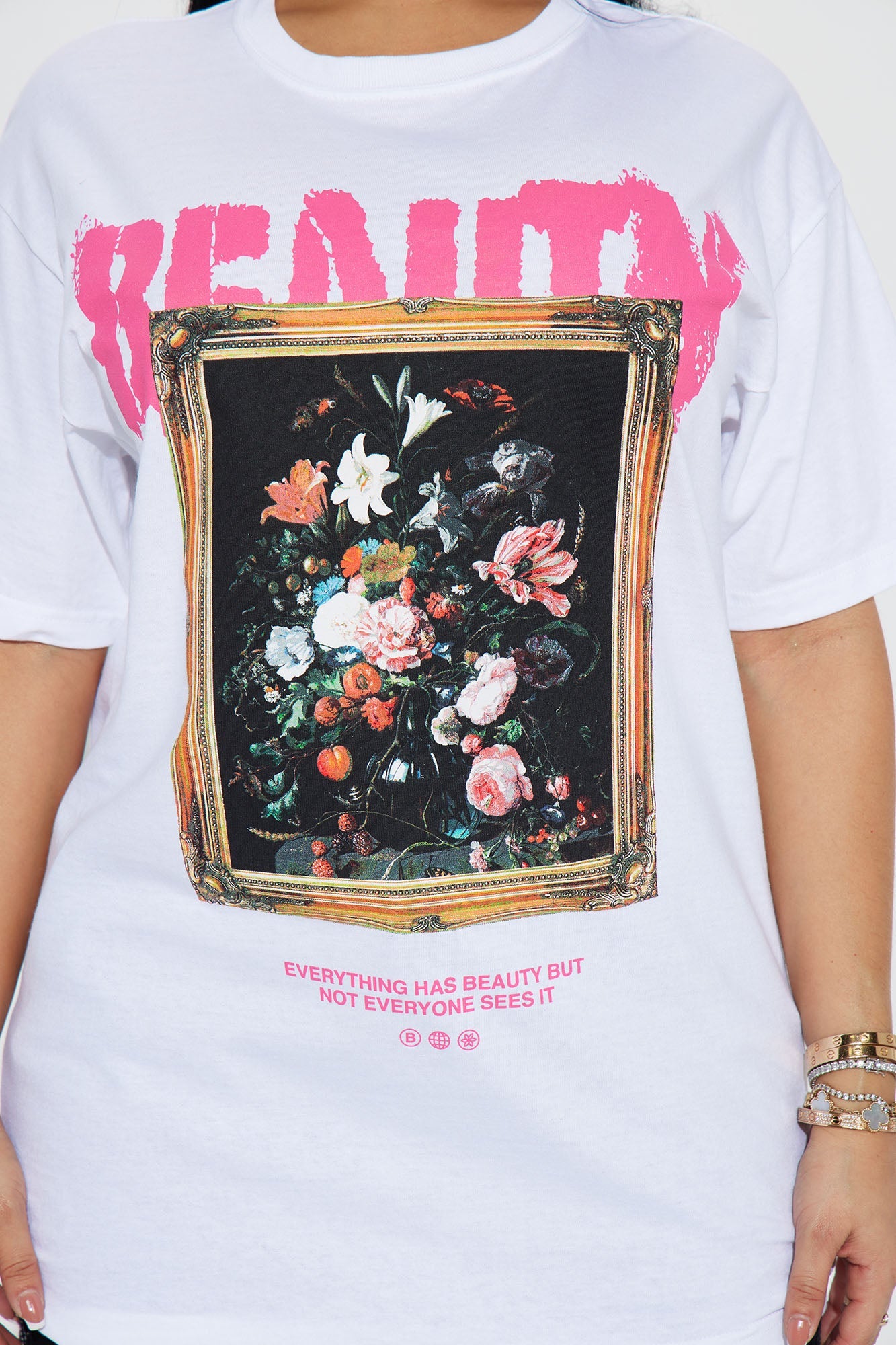 Eternal Beauty graphic t-shirt with floral print and bold text for a stylish casual look