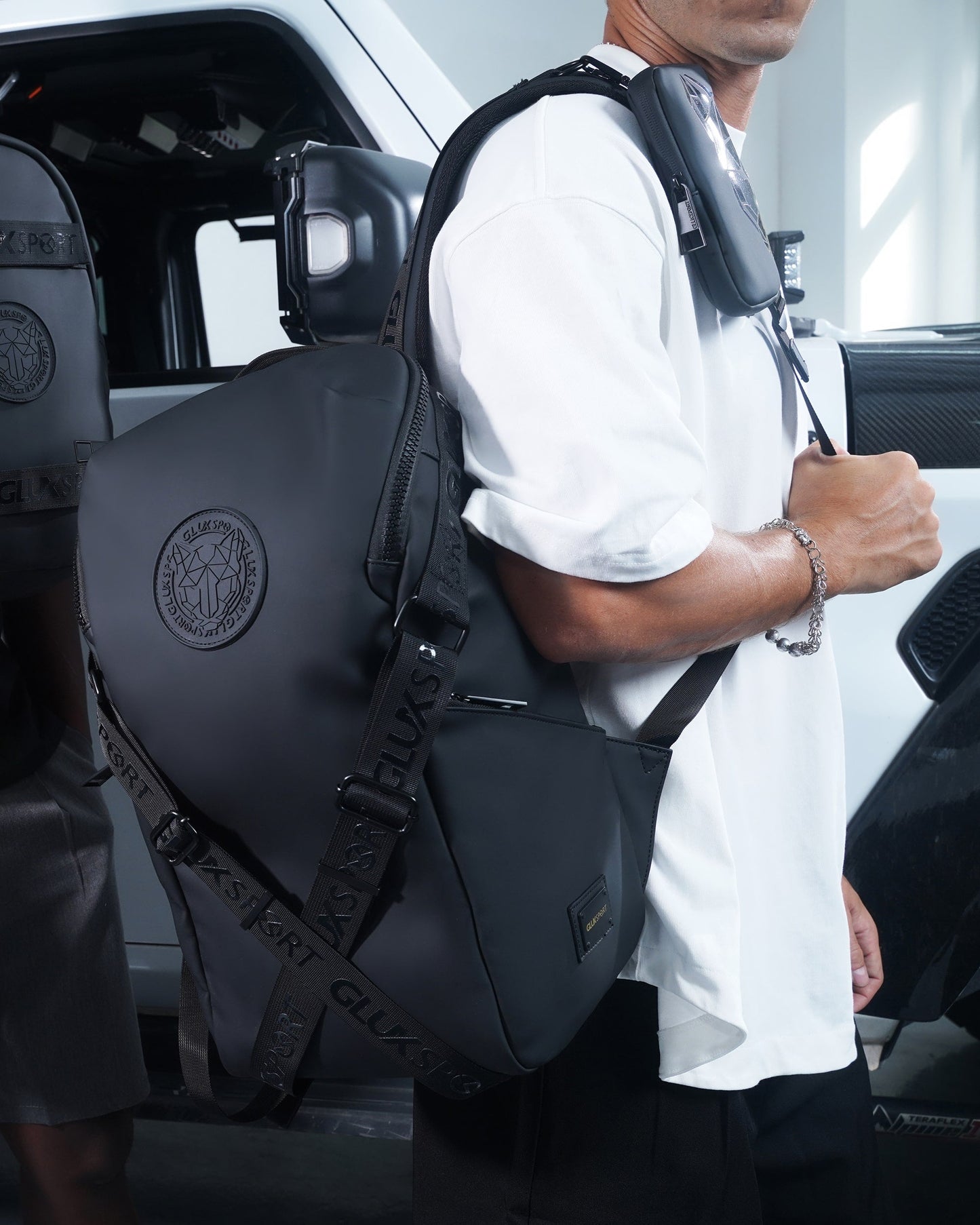 Stylish GLUX fashionable men's backpack in black, perfect for urban adventures and daily use