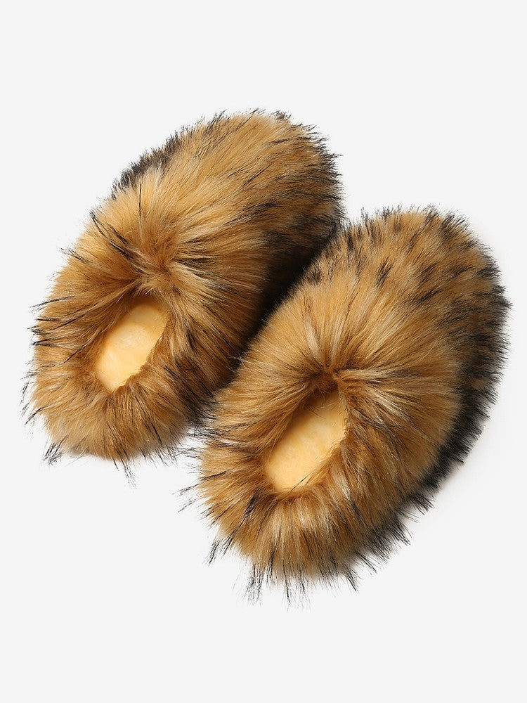 Wholesale7 fluffy flat heel slippers in brown faux fur for cozy indoor comfort