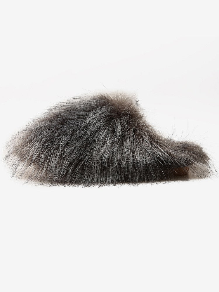 wholesale7 fluffy flat heel slippers in gray faux fur for comfortable indoor wear