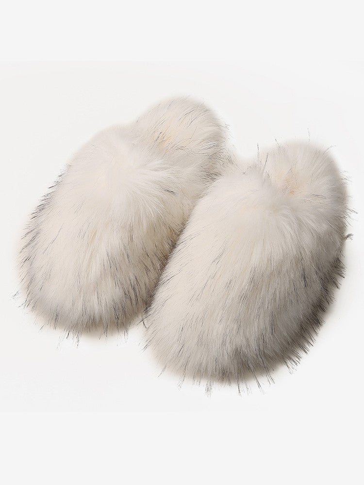 Wholesale7 fluffy flat heel slippers in soft white faux fur for cozy indoor comfort