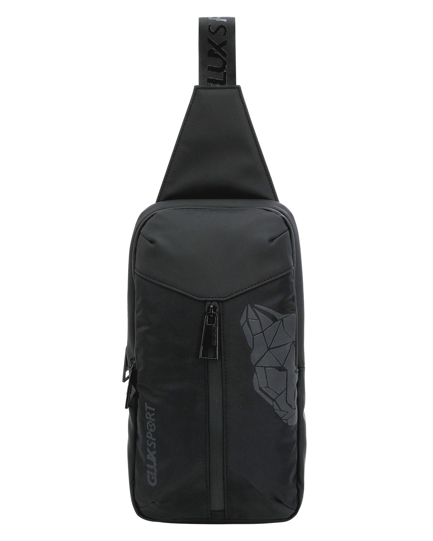 GLUX men's crossbody chest bag in black with a sleek design and adjustable strap