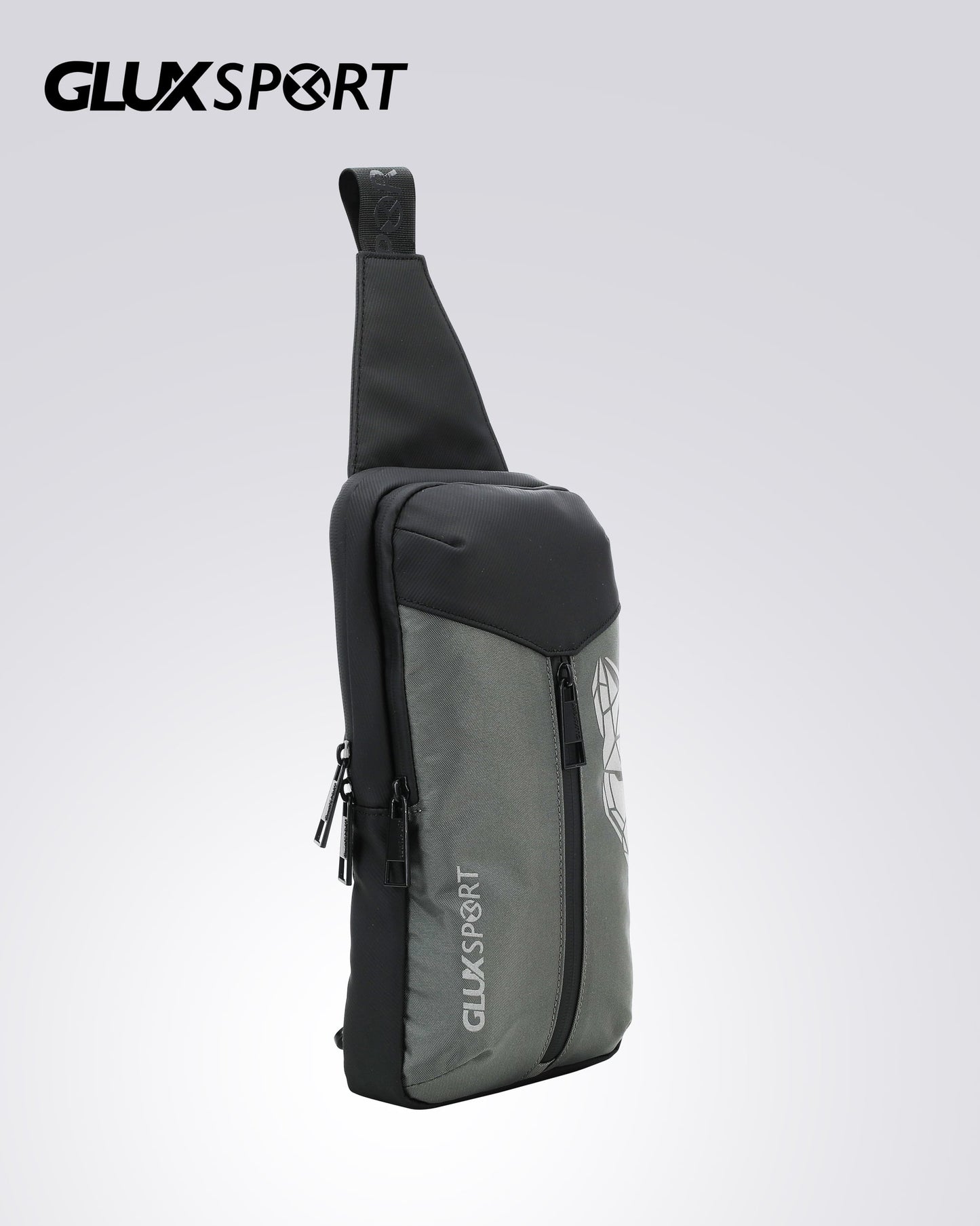 GLUX men's crossbody chest bag in sleek grey design with adjustable strap and multiple compartments