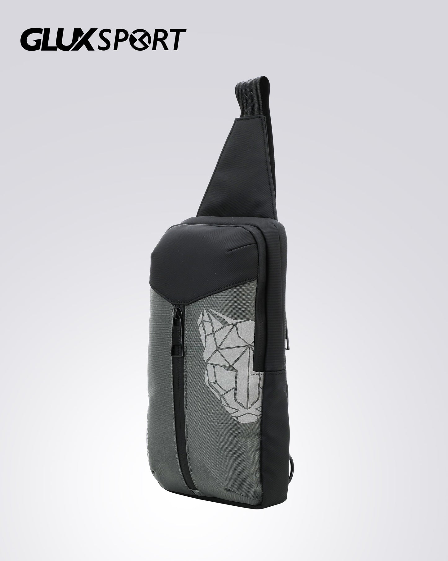 GLUX men's crossbody chest bag in black and gray with sleek design and convenient zippers