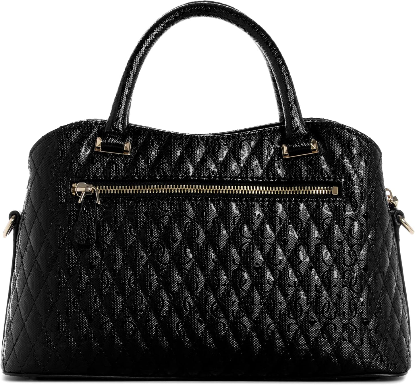 GUESS Betula Satchel bag in black with quilted design and stylish gold accents