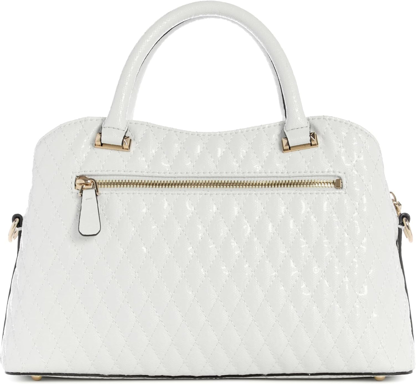 GUESS Betula Satchel bag in white with quilted design and gold hardware features