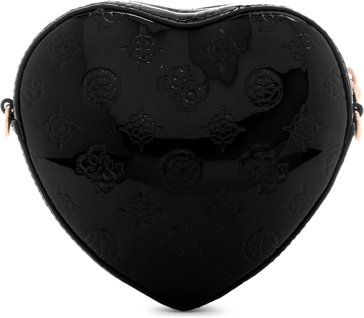Stylish black heart shaped handbag for women with embossed floral design and adjustable strap