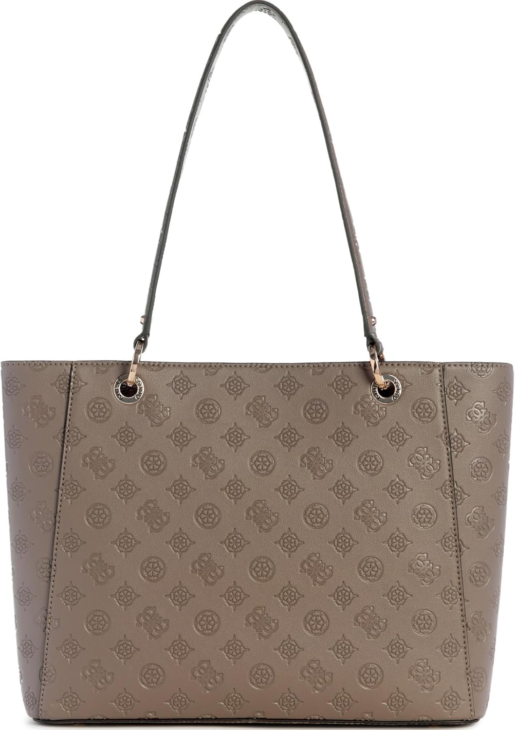 GUESS Gerty Noel tote bag in taupe with embossed logo design and dual shoulder straps