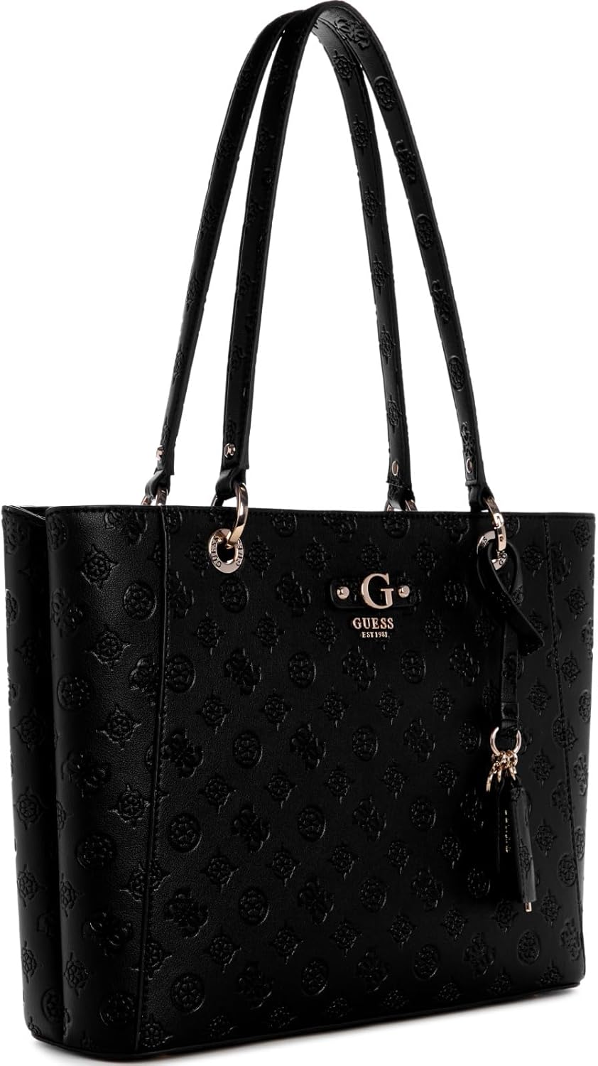 GUESS Gerty Noel tote bag in black with stylish embossed design and elegant silver accents