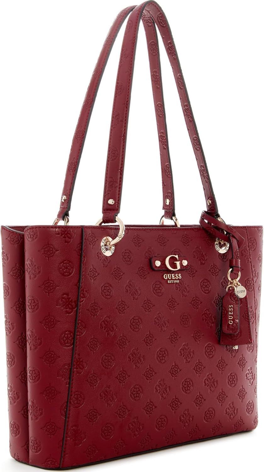 GUESS Gerty Noel tote bag in burgundy with logo detailing and dual shoulder straps