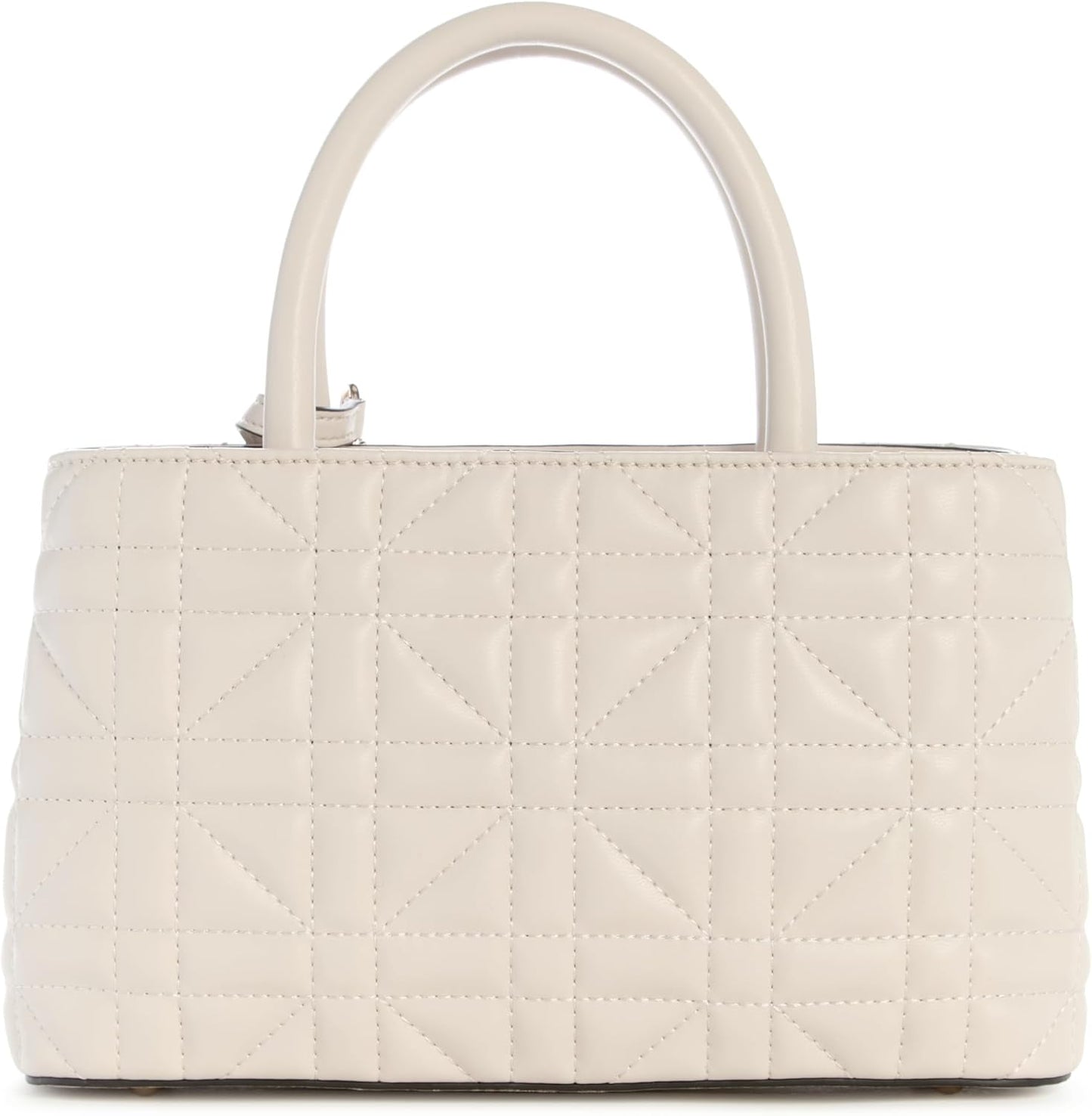 Modan Online GUESS black satchel handbag listing showing cream quilted satchel with top handles and zip closure