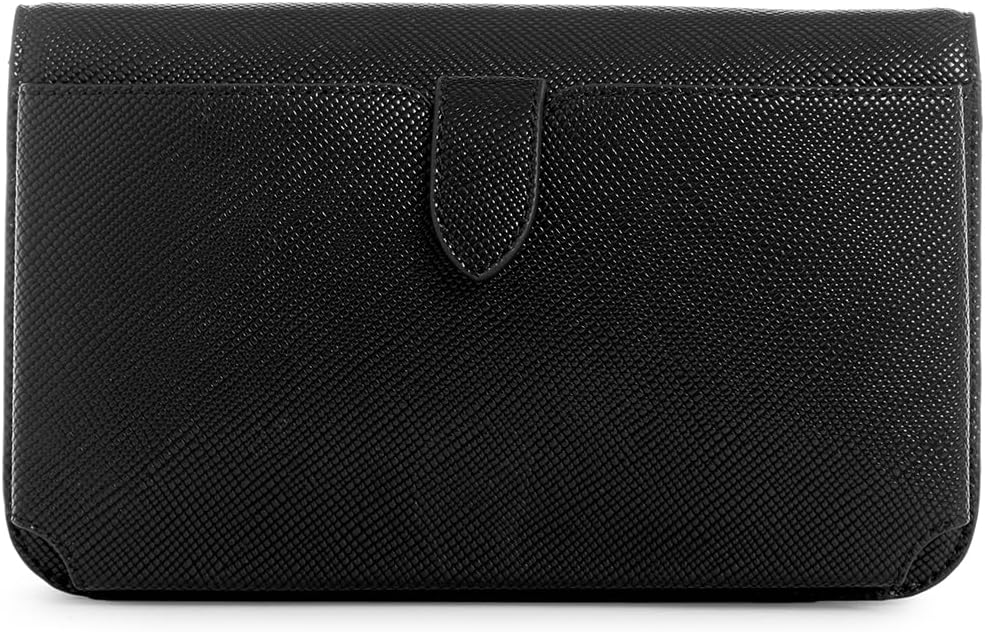 Modan Online GUESS Noelle crossbody bag black textured leather flap clutch with removable strap