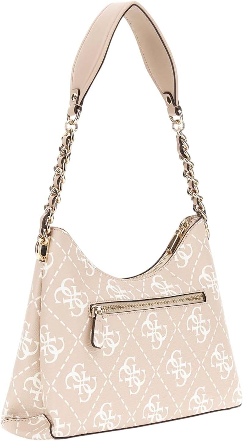 GUESS Izzy shoulder bag sand featuring a stylish design and chain strap for elegant carrying