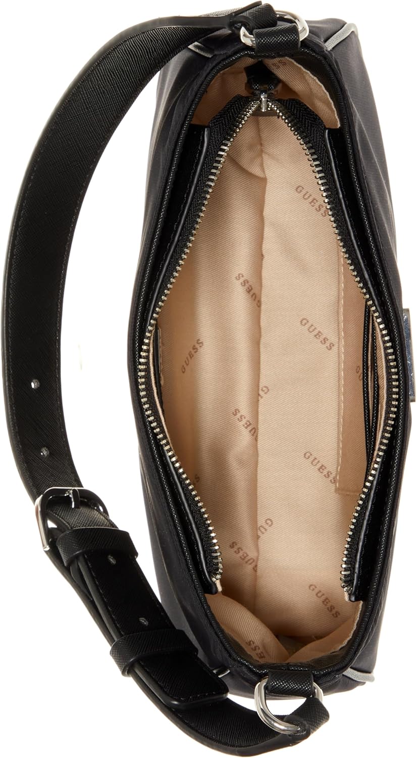 Inside view of GUESS Little Bay crossbody bag women featuring spacious interior and zipper closure
