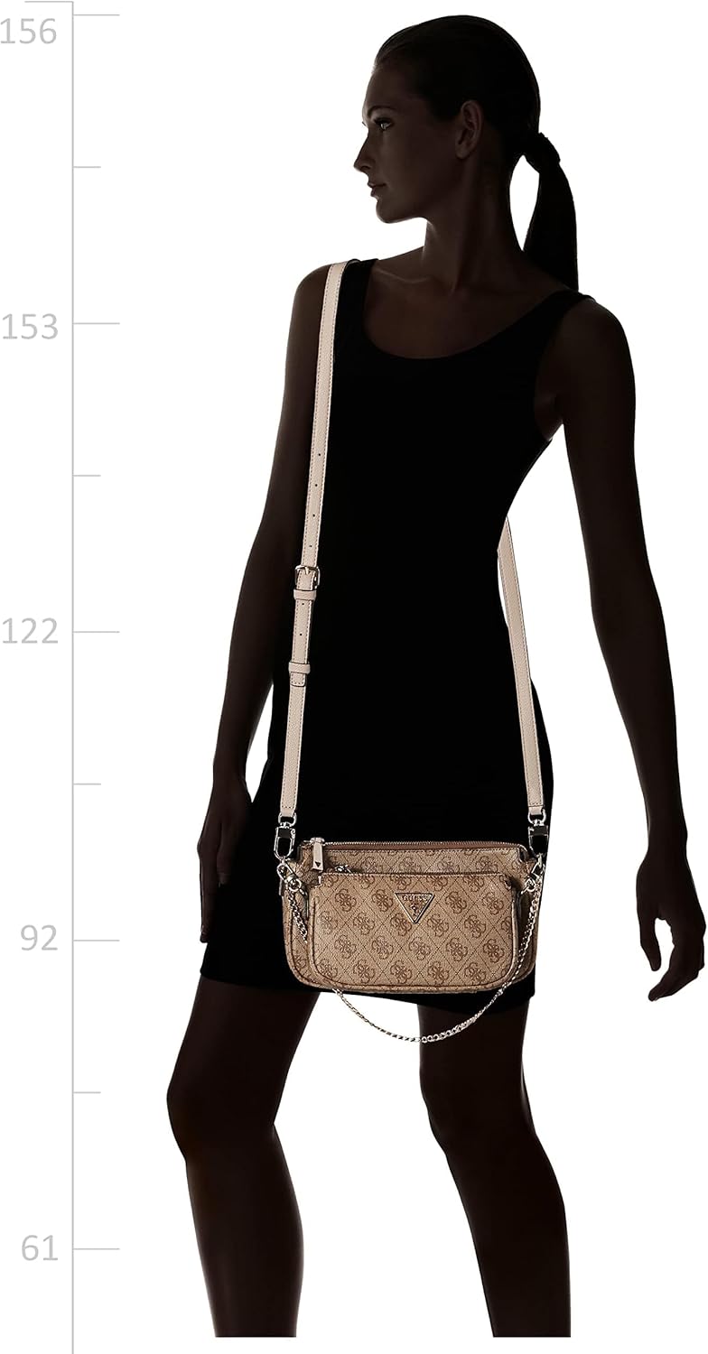 GUESS Noelle crossbody bag in beige with a stylish chain detail and an adjustable strap