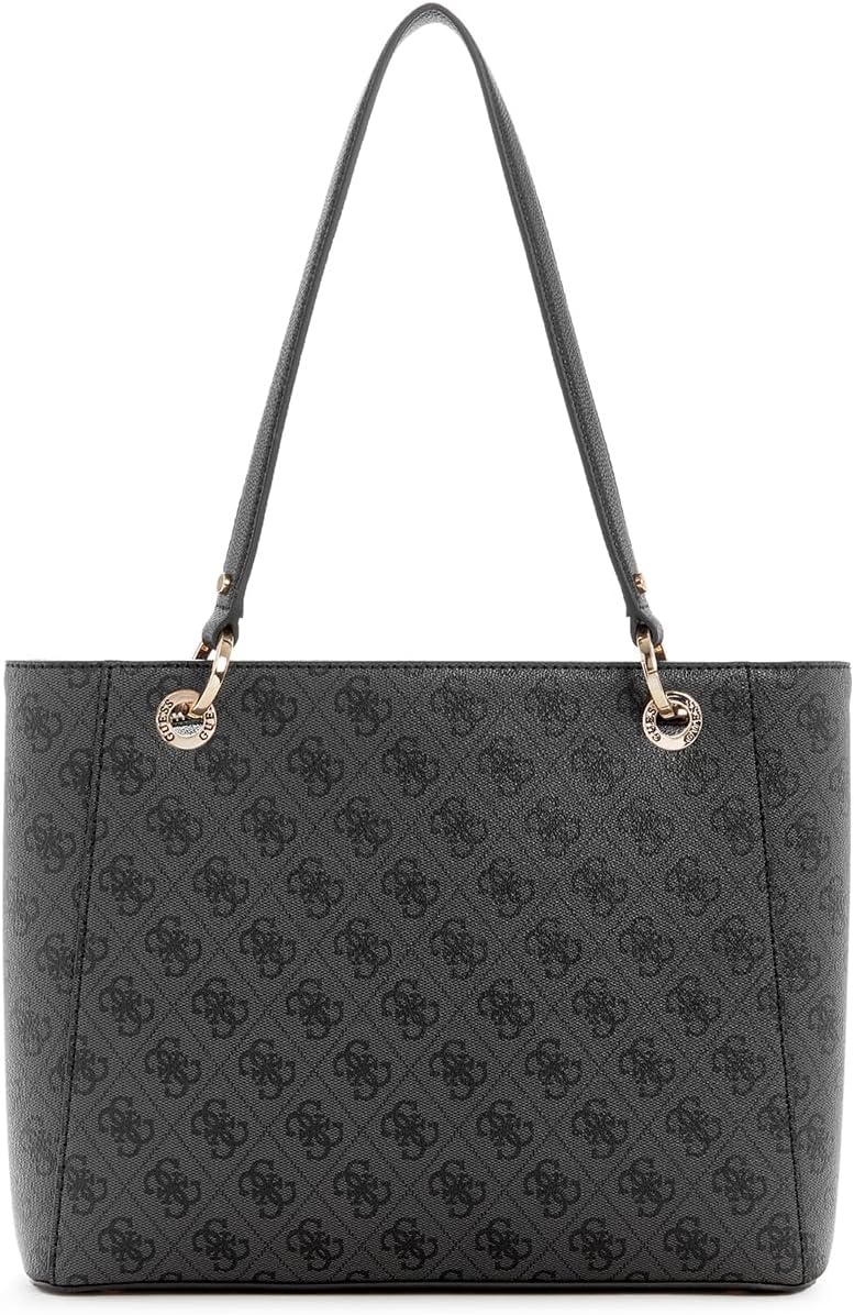 GUESS Noelle Small Tote Bag in black with elegant logo pattern and sturdy shoulder straps