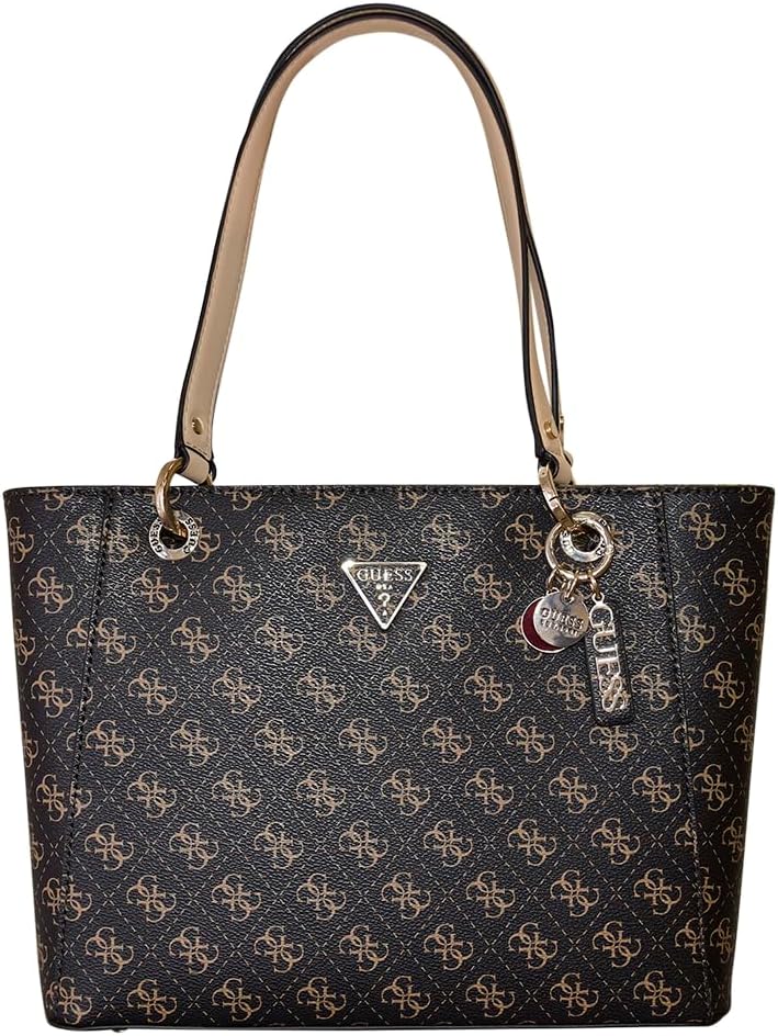 GUESS Noelle Small Tote Bag in black with gold logo and stylish charm accents