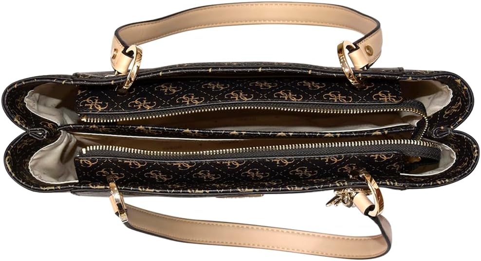 GUESS Noelle Small Tote Bag with Dual Zipper Compartments and Stylish Gold Accents