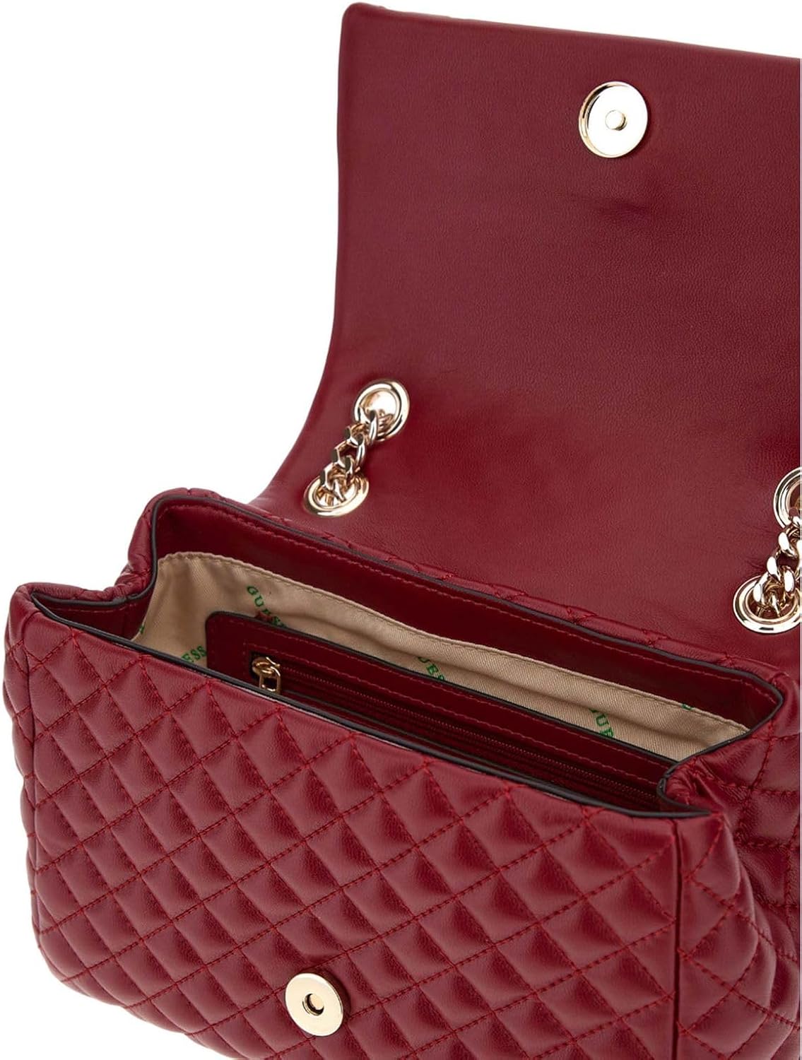 Guess Rianee convertible crossbody bag in burgundy with quilted design and spacious interior