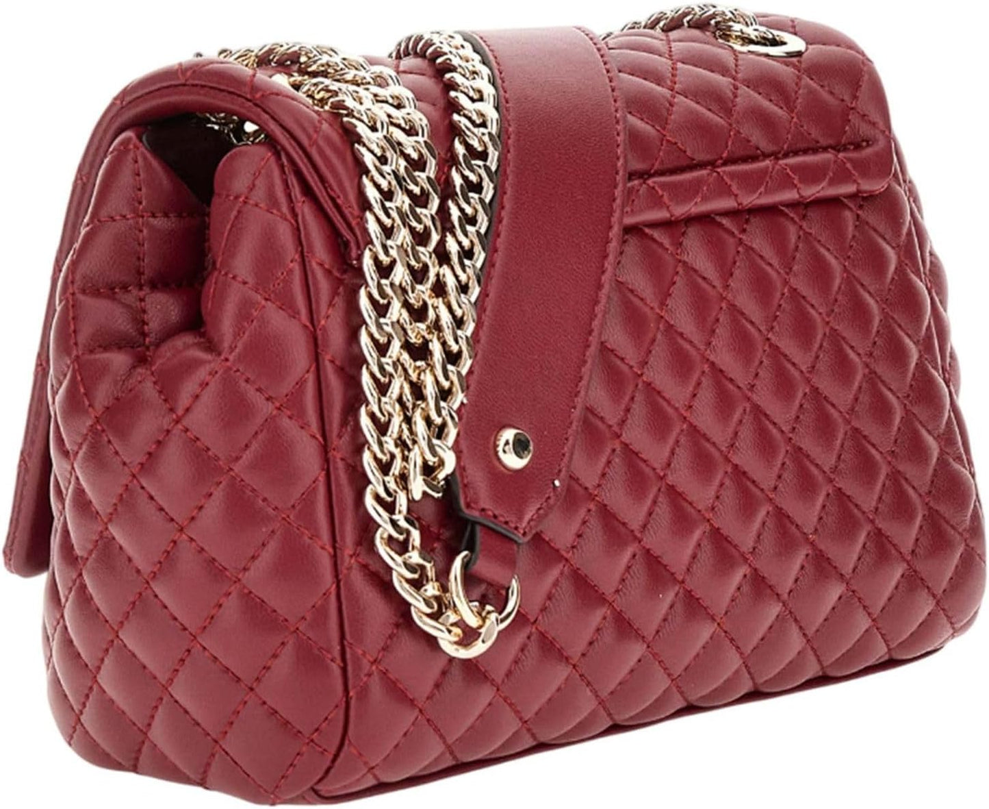 Guess Rianee convertible crossbody bag in red with quilted design and stylish chain strap