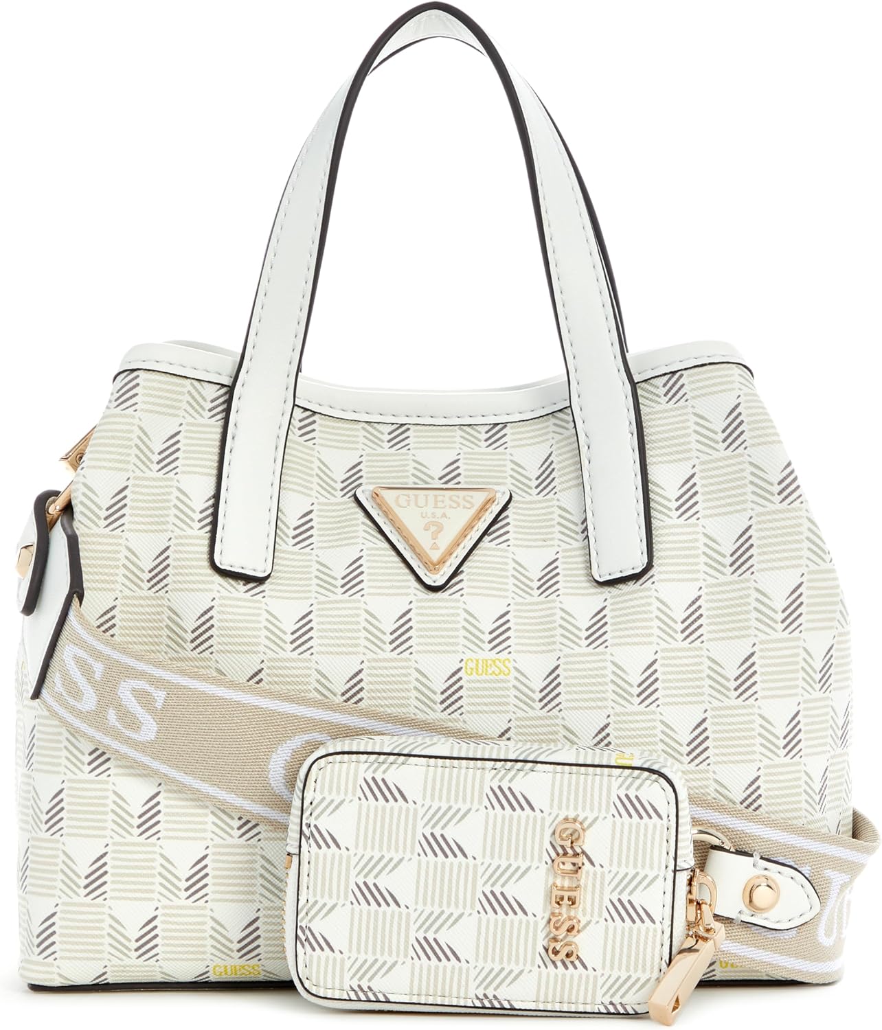 GUESS Wave Mini Tote Stone with stylish design and detachable shoulder strap for versatile use