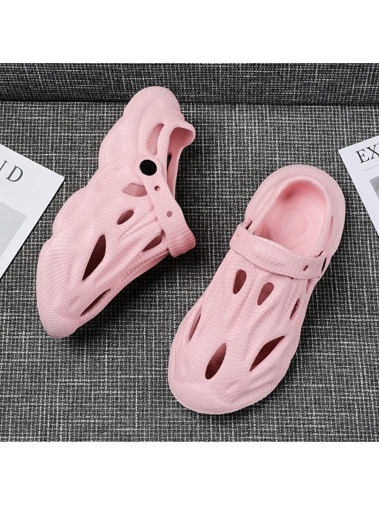 Wholesale7 pink hollow out leisure slippers with adjustable back strap and breathable design