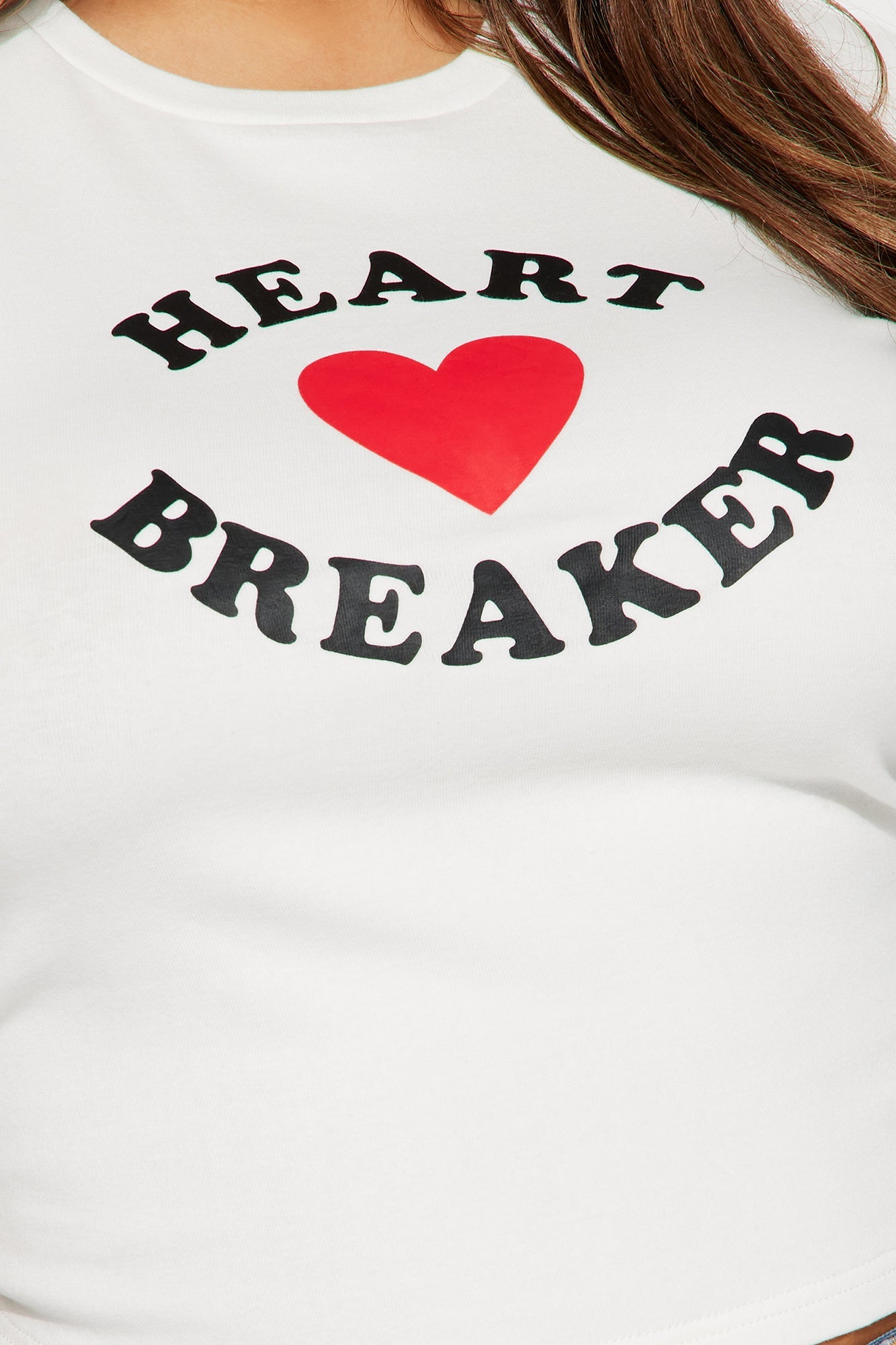 I Love Breaking Hearts tee in white with bold black and red heartbreaker graphic design