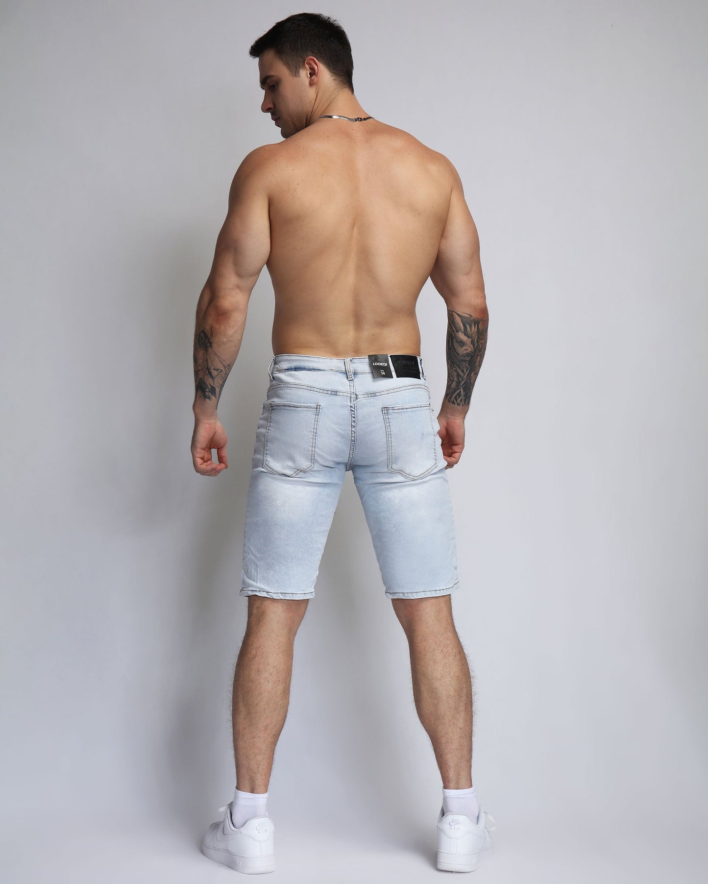 Logeqi light wash blue jeans denim shorts for a stylish summer look with a fitted design