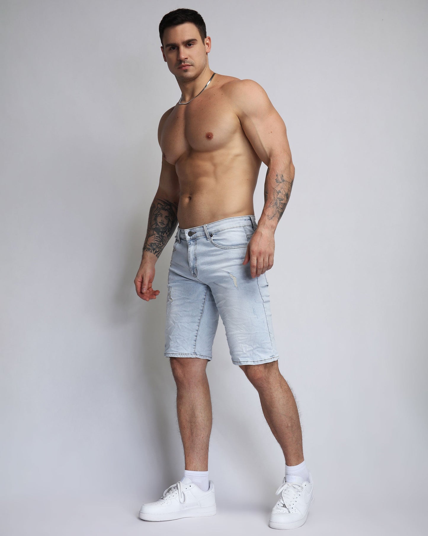 Logeqi Men's Light Wash Blue Jeans Denim Shorts Perfect for Casual Summer Outfits