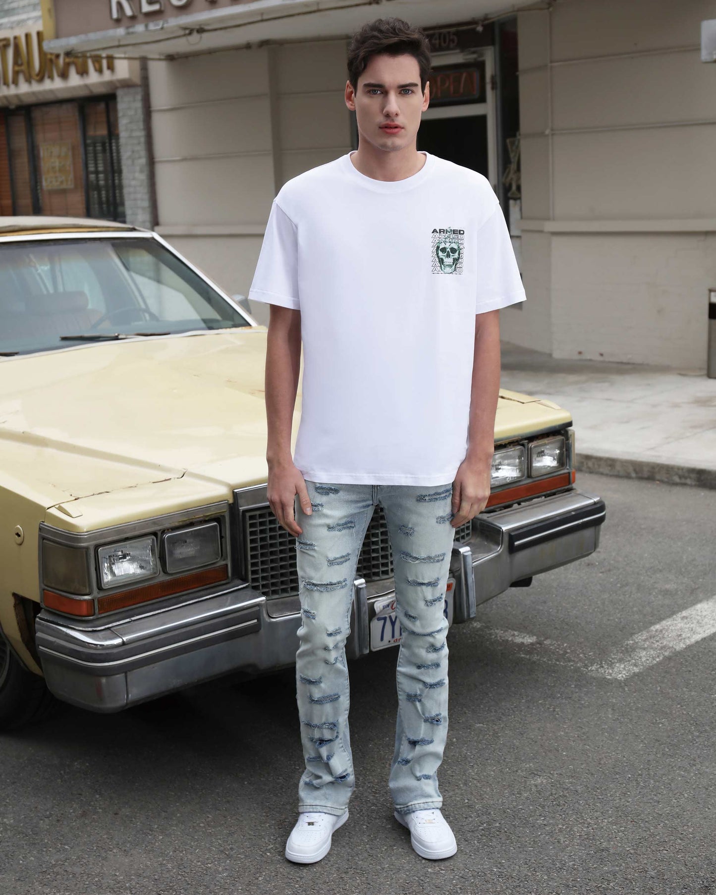 Logeqi light wash flared jeans featuring a stylish design with a comfortable fit
