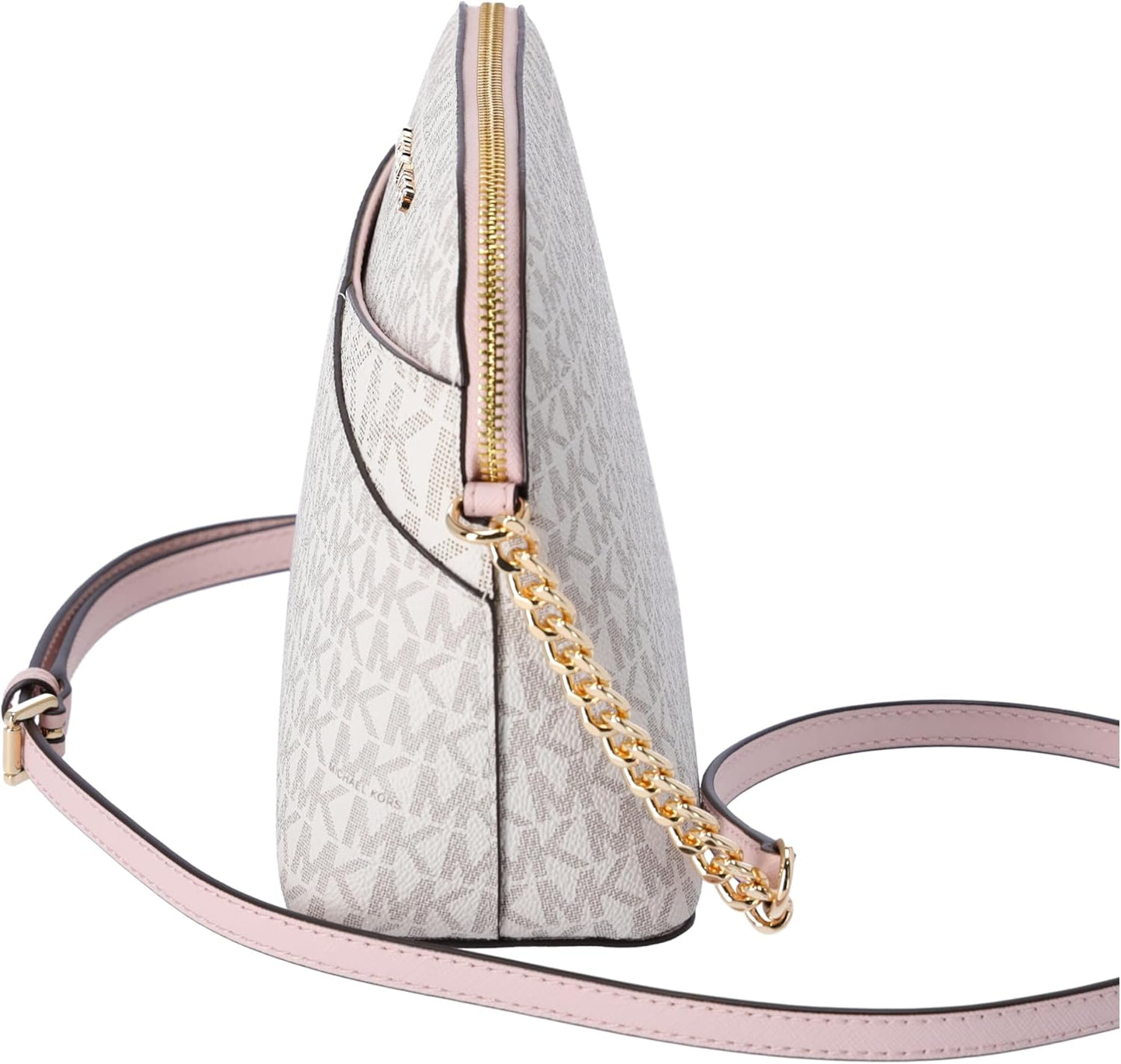 Stylish Michael Kors crossbody leather handbag with gold chain detail and adjustable strap