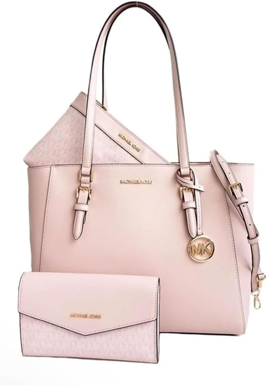 Michael Kors Charlotte crossbody bag blush pink leather shoulder tote with matching wallet and adjustable strap